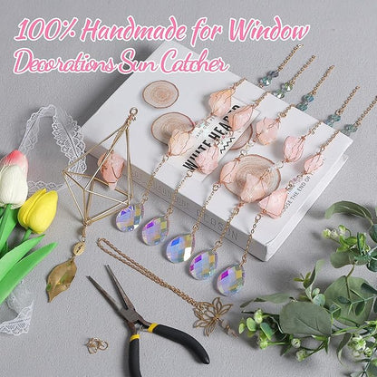 Rose Quartz Crystal Window Suncatcher, Healing Rose Quartz Crystal Decor for Home Garden, Gift for Christmas Birthday Valentine Mothers Day to Lover Parents Friends