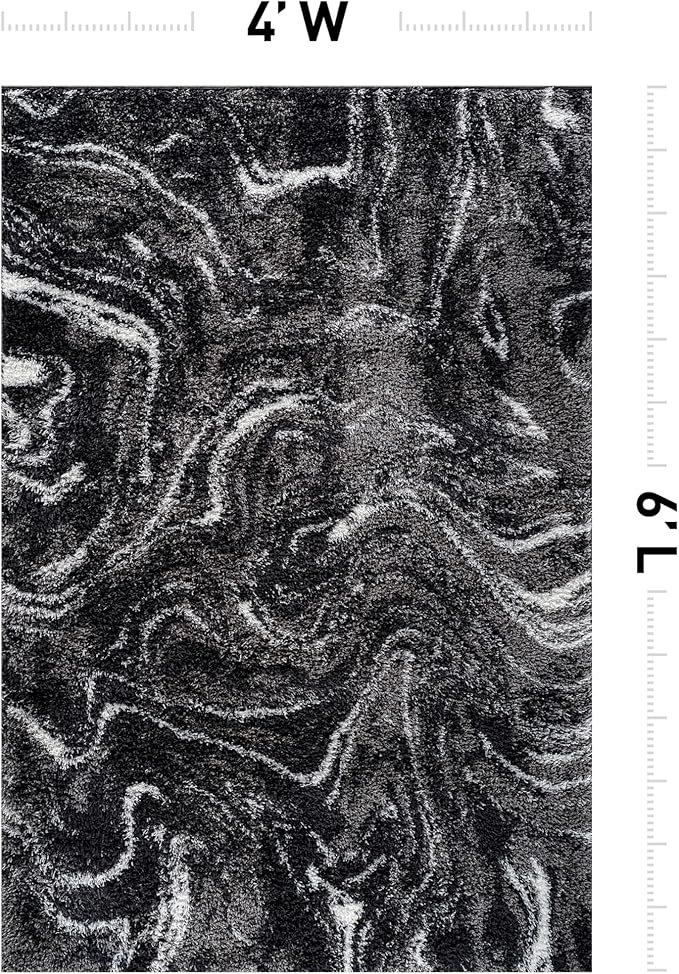 Rugshop Abstract Marble Shag Area Rug Anthracite Dark Gray 4' x 6' Ideal for Small Living Rooms, Offices, or Beside The Bed