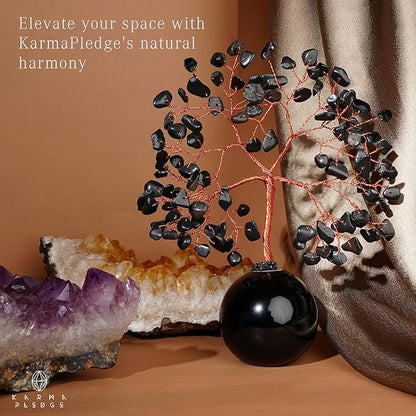 Crystal Tree of Life Birthday Gifts for Women, Mom Black Obsidian Healing Crystals Tree for 7 Chakra Balance, Reiki Healing, Positive Energy, Good Luck, Money, Meditation, Home and Office Desk Decor