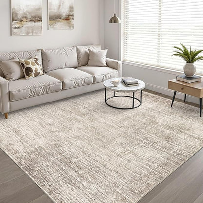 10x14 Area Rugs Living Room: Washable Large Neutral Brown Rug Abstract Soft Modern Stain Resistant Indoor Floor Non-Slip Carpet for Bedroom Nursery Kids Office Playroom Dining Room Under Table Home