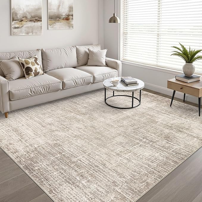 6x9 Area Rugs Living Room: Washable Large Neutral Brown Rug Abstract Soft Modern Stain Resistant Indoor Floor Non-Slip Carpet for Bedroom Nursery Kids Office Playroom Dining Room Under Table Home