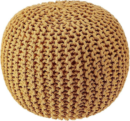 REDEARTH · Round Pouf Foot Stool Bean Bag Ottoman - Hand Knitted Boho Pouffe - Home Decor Poof - Stuffed Foot Rest for Living Room - Nursery - Bedroom - Patio (19.5"x19.5"x14") - Mustard, Set of 2