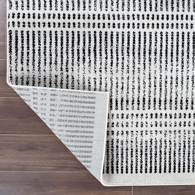 Rugshop Contemporary Stripe Lines High Traffic Living Room,Bedroom,Kitchen, Home Office Area Rug 7'10" x 10' Cream