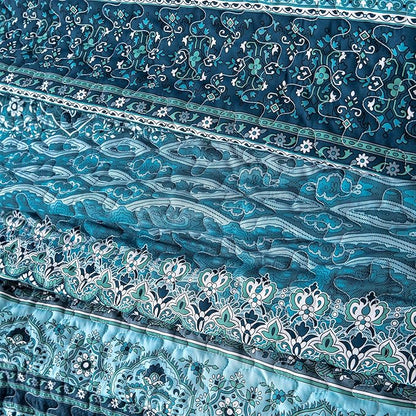 WONGS BEDDING Boho Quilt Set Full Size, Blue Bohemian Full Quilt Bedding Set, Lightweight Microfiber Bed Decor Bedspread with Pillow Shams for All Season 90"x78"(3 Pieces, Full)