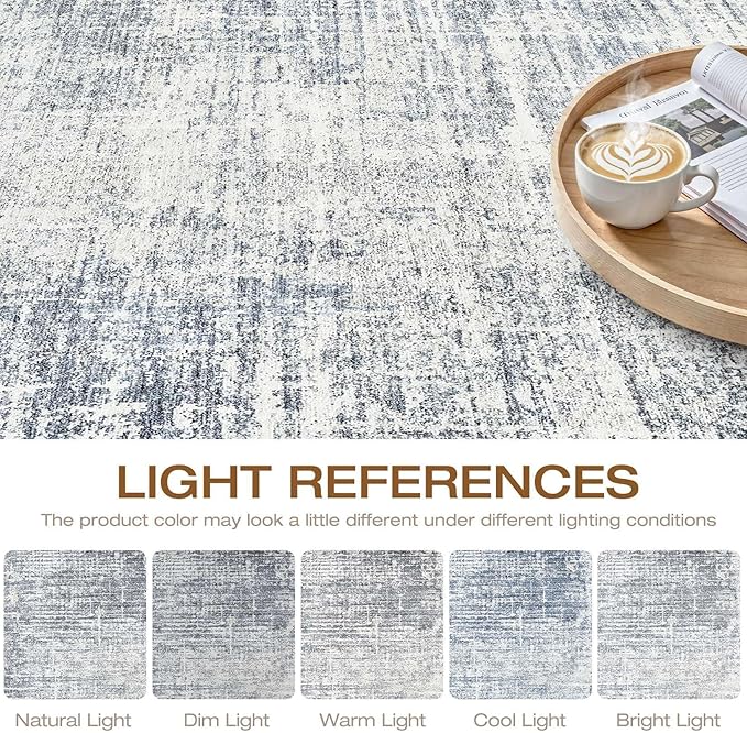 8x10 Area Rugs Living Room: Washable Large Neutral Blue Rug Abstract Soft Modern Stain Resistant Indoor Floor Non-Slip Carpet for Bedroom Nursery Kids Office Playroom Dining Room Under Table Home