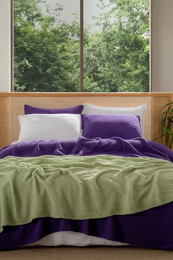 Muslin Blanket - Pure 100% Turkish Cotton Airy Soft Light Versatile Gauze Throw Blanket for Bed, Couch, Sofa (Purple, King Size (95" x 110" inch))