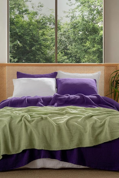 Muslin Blanket - Pure 100% Turkish Cotton Airy Soft Light Versatile Gauze Throw Blanket for Bed, Couch, Sofa (Purple, King Size (95" x 110" inch))