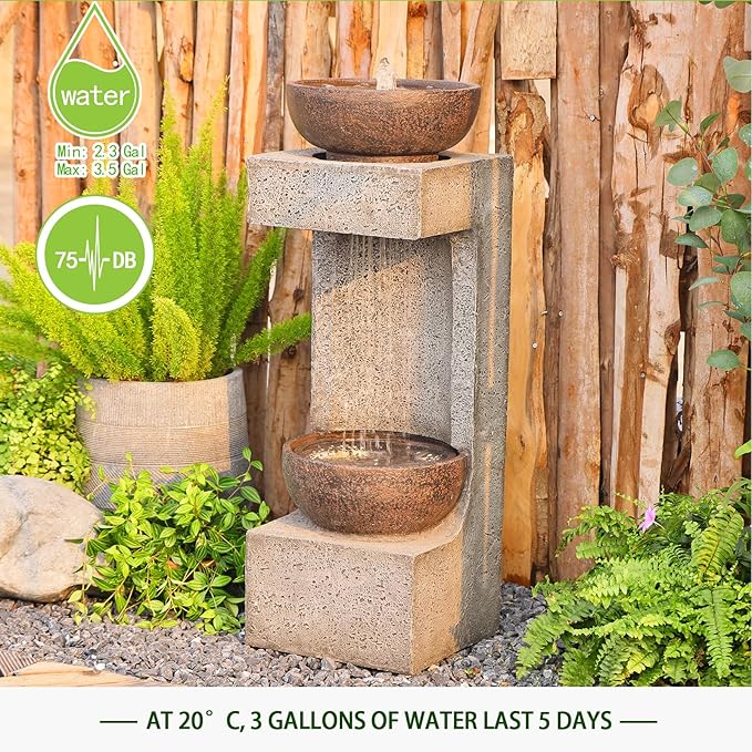 Waterfall Fountain Outdoor Garden Decor for Patio, Backyard, Deck, Porch and Home Art Decor, Outdoor Fountains and Waterfalls with Lights and Pebbles