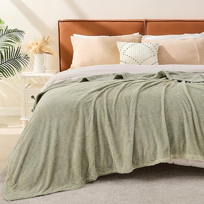 EMME Muslin and Fleece Throw Blanket Reversible - 50"*60" Sage Green Soft Warm Throw Blankets for Couch Bed Picnic Travel Bed