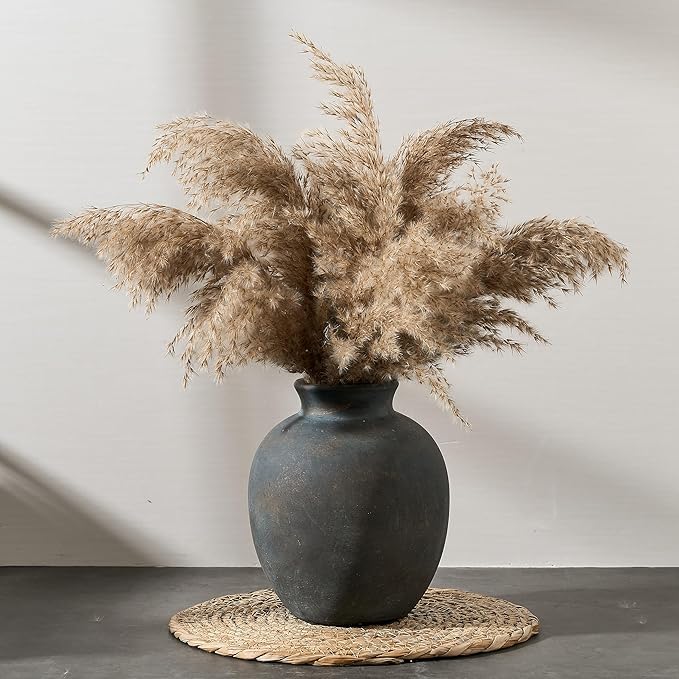 SIDUCAL Ceramic Decorative Flower Vase | 7.48 Inch Pottery Rustic Farmhouse Boho Vase for Home Decor, Table, Living Room, Bathroom, Coffee Desk, Shelf, Mantel Decoration, Wedding, Bronze