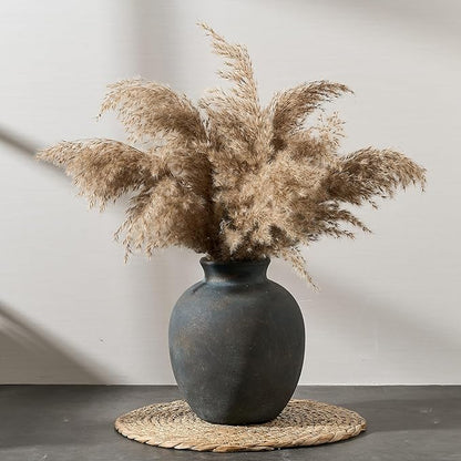 SIDUCAL Ceramic Decorative Flower Vase | 7.48 Inch Pottery Rustic Farmhouse Boho Vase for Home Decor, Table, Living Room, Bathroom, Coffee Desk, Shelf, Mantel Decoration, Wedding, Bronze