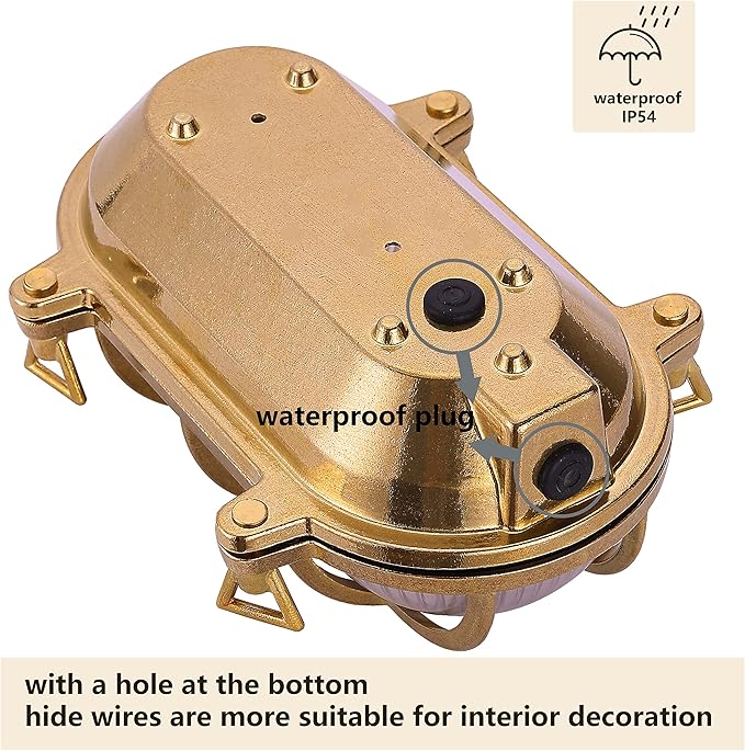 BLINKO Nautical Brass Bulkhead Wall Light,Vintage Retro Wall Sconce,Industrial Lighting Fixtures,Mid Century Modern Decorative Light,IP 54 Precision Waterproof,Lampshade Only,with Bottom Hole