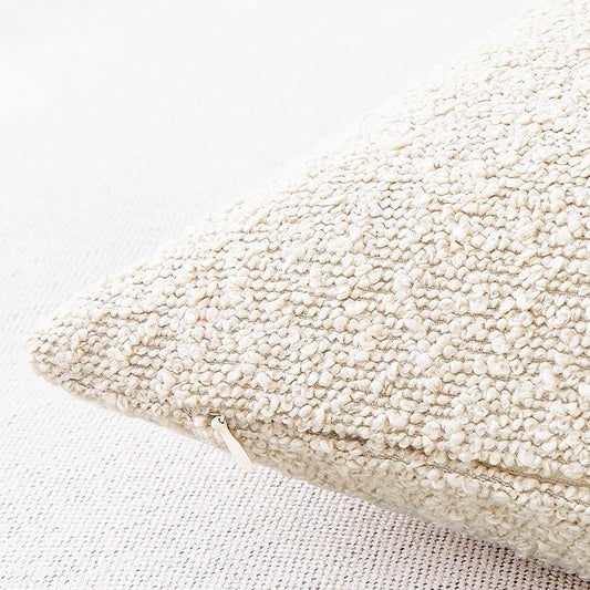 Mixhug Decorative Boucle Throw Pillow Covers, Beige, 12 x 20 Inches, Pack of 2 - Neutral Textured Boho Pillow Covers for Couch and Bed