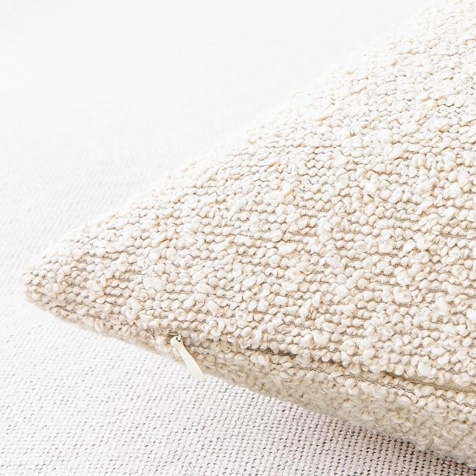 Mixhug Decorative Boucle Throw Pillow Covers, Beige, 20 x 20 Inches, Pack of 2 - Neutral Textured Boho Pillow Covers for Couch and Bed