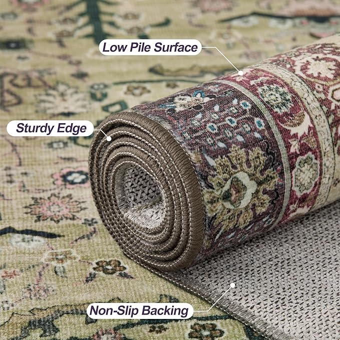 Tangsoo 5x7 Washable Area Rug for Living Room,Non Slip Vintage Boho Purple Floral Indoor Rug for Bedroom Office, Soft Low Pile Foldable Floor Rugs for Dining Room Nursery Home Decor