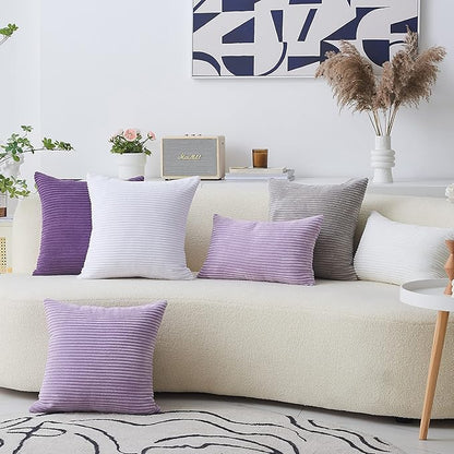 Home Brilliant Purple Pillows Covers Sofa Pillows Set of 2 Decorative Striped Velvet Throw Pillow Cases, 40cm, 16 x 16 Inch, Eggplant