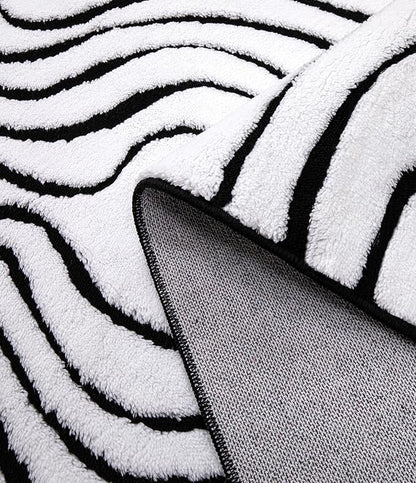 YIHOUSE Modern Rugs for Living Room 6x9, Washable Black and White Bedroom Rug, Fluffy Geometric Dining Room Rugs for Under Table Home Decor