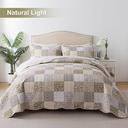 HoneiLife Quilt Set King Size - Lightweight Bedspreads 106x96, Microfiber Quilts 3-Piece, Patchwork Coverlet Rustic Bedding Sets All Season Quilts