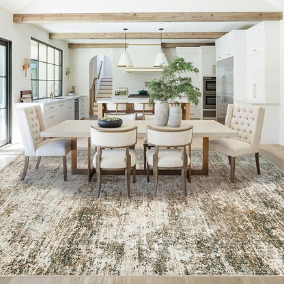 8x10 Area Rugs for Living Room, Washable Modern Abstract Large Area Rug Neutral Soft Non Slip Kids Rug Stain Resistant Indoor Carpet for Bedroom Dining Room Playroom Home Office(Brown, 8'x10')