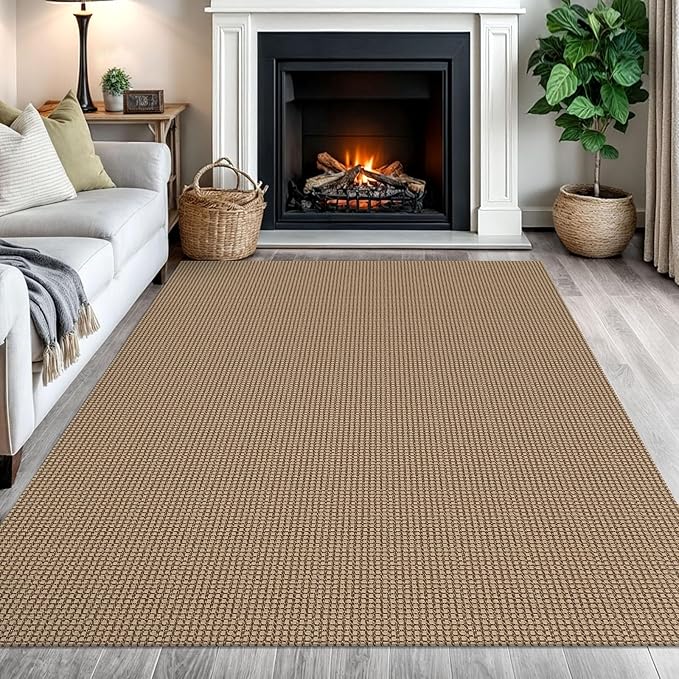 IOHOUZE Washable Area Rug 5x7 Non Slip Rubber Backed Woven Rugs for Living Room, Dining Room Rugs Bedroom Rug, Floor Carpet for Living Room Nursery Office, Orange/Tan/Brown