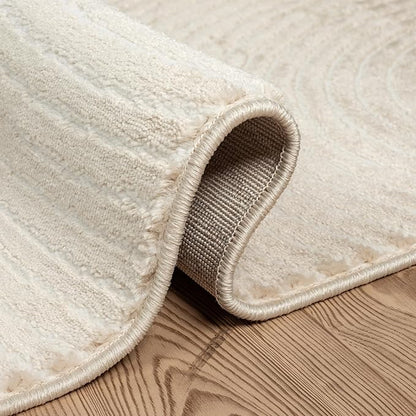 Abani Neutral Beige Area Rug 4' x 6' for Living Room, Bedroom - Zen Reiki Circles Pattern - Durable & Easy to Clean