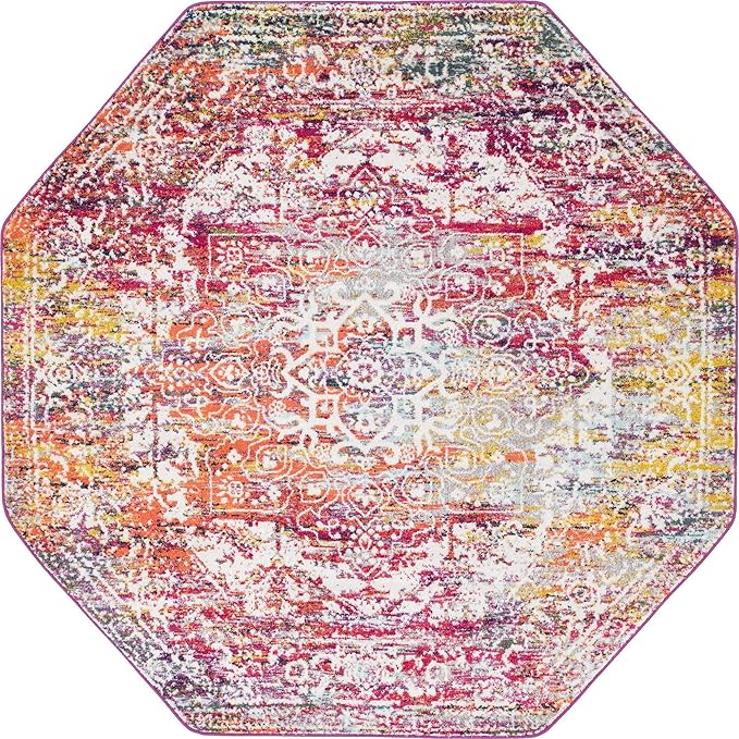 Rugs.com Arlington Collection Rug – 8 Ft Octagon Multi Medium-Pile Rug Perfect for Living Rooms, Kitchens, Entryways
