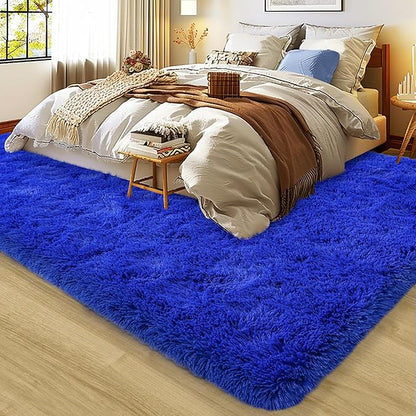 Ultra Fluffy Area Rugs for Living Room Bedroom, 6x9 Fuzzy Large Living Room Rugs, Thick Shag Rug for Dorm, Soft Non Slip Kids Girls Boys Rug for Home Decor Aesthetic, Royal Blue