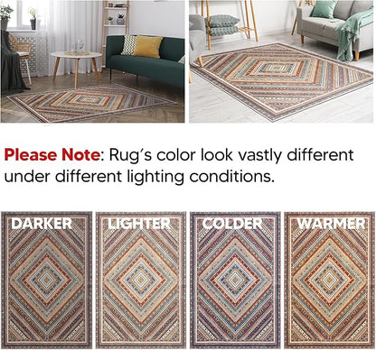 Keen Home Design 10x14 Rug - Machine Washable Area Rug with Non-Slip Backing, Ideal for Living Room, Dining Room, Bedroom - Vintage, Easy Clean, Durable, Low Pile Rug - (9'7" x 14')