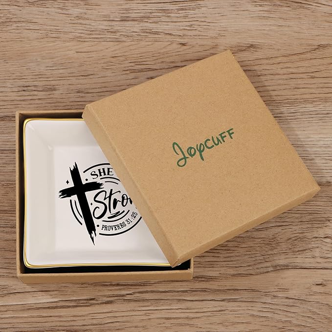 JoycuFF Christian Gifts for Women - Ceramic Trinket Dish Tray, Religious Confirmation & Baptism Gifts for Girls