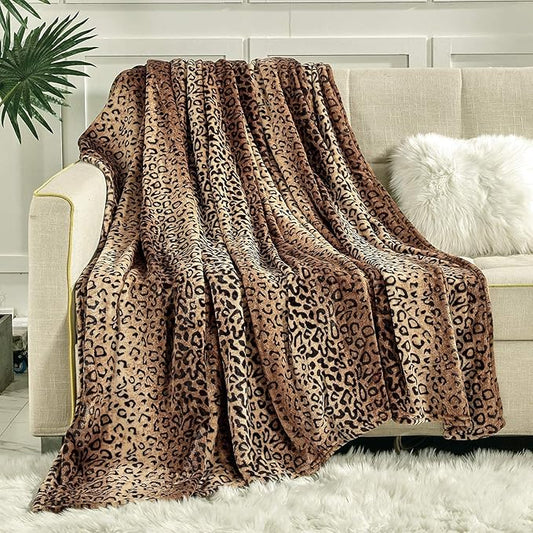 Viviland Flannel Fleece Blanket Queen Size 90x90 inches, Lightweight, Super Soft Cozy Warm Blanket, Leopard Print