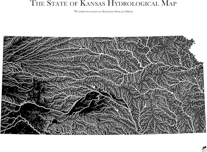 Muir Way Hydrological River Map of Kansas - Watershed Topographic Wall Art for Home, Office, or Travel Decor - Unframed Flat Paper Print, 24x30