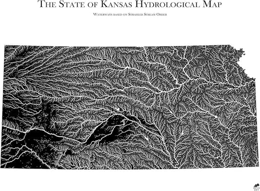 Muir Way Hydrological River Map of Kansas - Watershed Topographic Wall Art for Home, Office, or Travel Decor - Unframed Flat Paper Print, 24x30