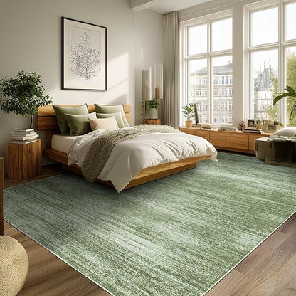 Abstract Neutral Area Rugs for Living Room Olive Green Nursery 5x8 Rug Non Slip Washable Low Pile Floor Covering Carpet for Playroom Bedroom Loden Green