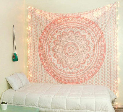 raajsee Rose Gold Elephant Mandala Tapestry For Bedroom - Indie Boho Trippy Wall Hanging 30x40 Inches