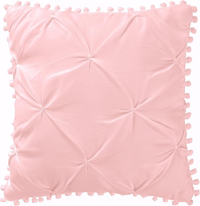 EVOLIVE 3pc Set Pinch Pleat/Kiss Pleat, Pintuck Down Alternative Comforter Set with Pompom (Twin, Pink)
