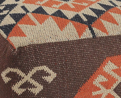 L. R. Resources, Inc. LR Home Handmade Bohemian Brown/Orange Cotton Square Pouf Ottoman for Home Decor | Indoor Foot Rest for Bedroom & Living Room Decor | 18 x 18 x 12 Stuffed Ottoman for Seating