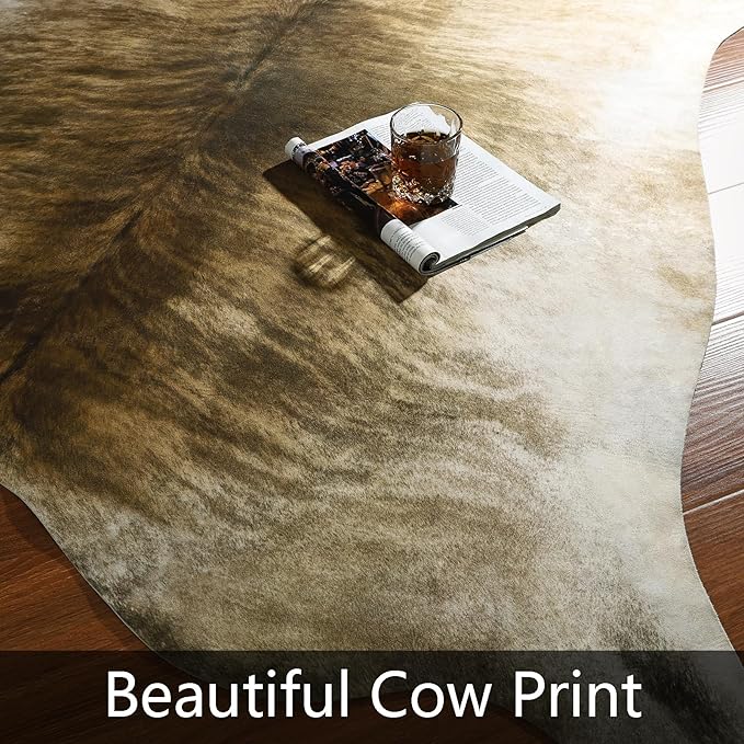 AROGAN Western Decor Faux Fur Cowhide Rug, 3.6 x 2.3 Feet Premium Animal Skin Cow Hide Rug, Sturdy Cow Print Rugs for Wall Decor, Western Floor Carpet for Bedroom Living Room, Brownish