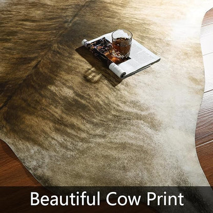 AROGAN Western Decor Faux Fur Cowhide Rug, 3.6 x 2.3 Feet Premium Animal Skin Cow Hide Rug, Sturdy Cow Print Rugs for Wall Decor, Western Floor Carpet for Bedroom Living Room, Brownish