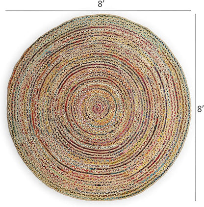 REDEARTH · Jute Cotton Chindi Area Rug - 8' Round Rug, Handwoven, Non-Shedding, Soft & Durable – Multi Tones for Home Décor in Living Room, Dining Room, Bedroom