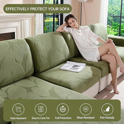 Couch Covers for Sectional Sofa, Washable Stretch Soft Sofa Cushion Covers L Shape Sofa Slipcovers Anti Slip Furniture Decor Protector for Pets (1PC L Chaise Cover,Green)