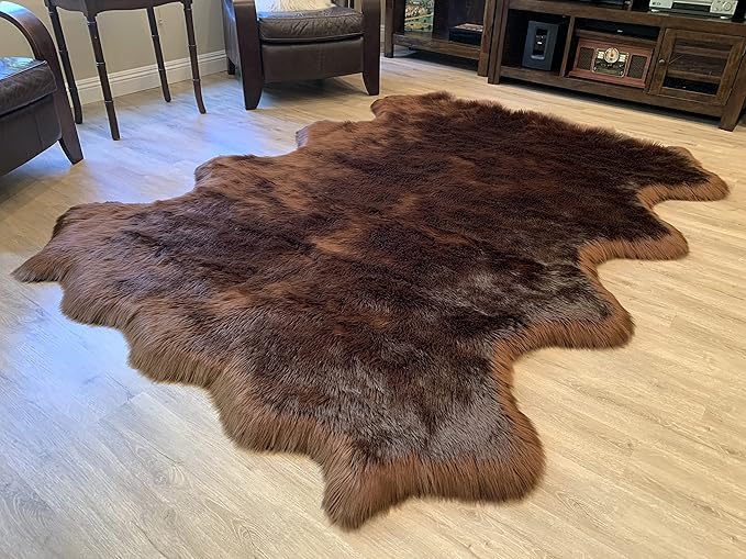 LAMBZY Faux Sheepskin Super Soft Hypoallergenic Silky Shag Rug for Living Room, Kids Room, Sofa (Octo 8 Pelts 6'x8', Brown)