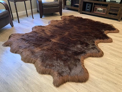 LAMBZY Faux Sheepskin Super Soft Hypoallergenic Silky Shag Rug for Living Room, Kids Room, Sofa (Octo 8 Pelts 6'x8', Brown)