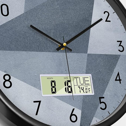 SCAOGE Industrial Wall Clock with Day Week Temperature Grayish Blue Non-Ticking Digital Clocks Large Display Battery Operated Wall Mount Analog Clock with Date for Living Room Bedroom Decor 14 Inch