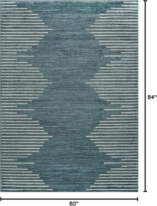 Rugshop Bohemian Stripe Stain Resistant High Traffic Living Room Kitchen Bedroom Dining Home Office Area Rug 5' x 7' Teal