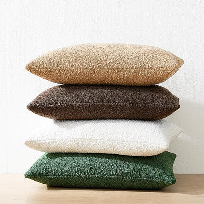Mixhug Decorative Boucle Throw Pillow Covers, Forest Green, 12 x 20 Inches, Pack of 2 - Textured Boho Pillow Covers for Couch and Bed