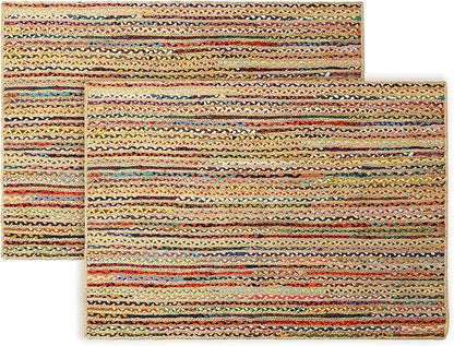 REDEARTH · Jute Cotton Chindi Area Rug - 4'x6' Rectangular Rug, Handwoven, Non-Shedding, Soft & Durable – Multi Tones for Home Décor in Living Room, Dining Room, Bedroom, Set of 2