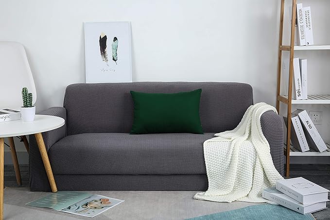 TangDepot Handmade Decorative Solid 100% Cotton Canvas Throw Pillow Covers/Pillow Shams, (12"x20", Deep Green)