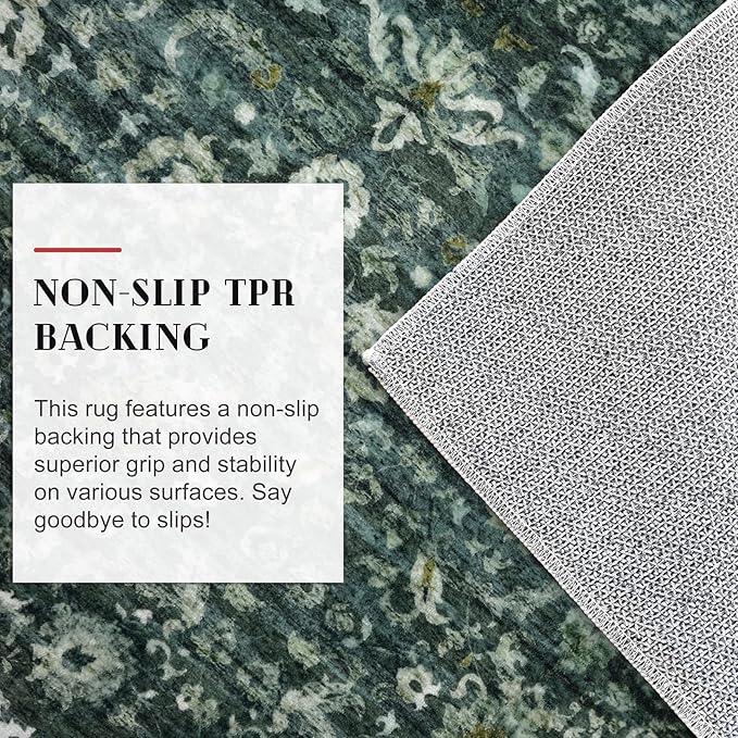Runner Rug 2x10, Dark Green Washable Long Hallway Rug Runner Non-Slip Soft Kitchen Runner Thin Printed Faux Wool Super Soft Carpet for Entryway Bedroom Laundry Room Indoor