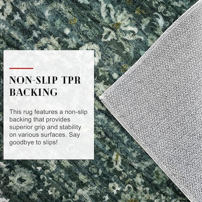Runner Rug 2x10, Dark Green Washable Long Hallway Rug Runner Non-Slip Soft Kitchen Runner Thin Printed Faux Wool Super Soft Carpet for Entryway Bedroom Laundry Room Indoor