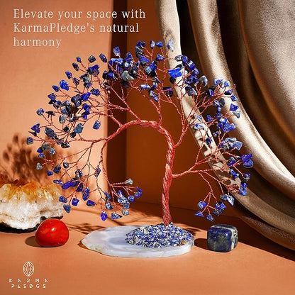 Lapis Lazuli Healing Crystal Tree of Life for Home and Office Decor, Positive Energy, Wealth, Good Luck, Reiki Healing Crystals and Stones, Handmade Feng Shui Decoration, Birthday Gifts for Women